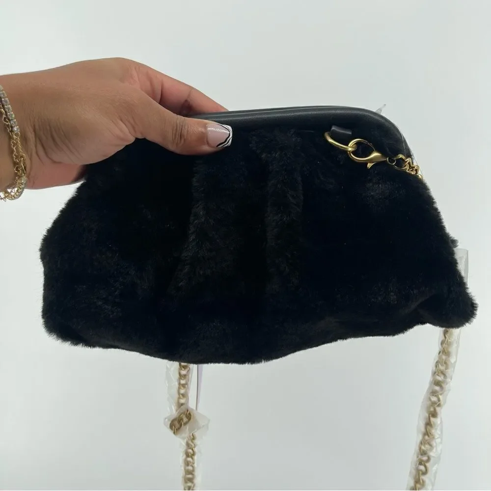 Jill & Ally Women’s Black Faux Fur Convertible Clutch Crossbody Bag One Size